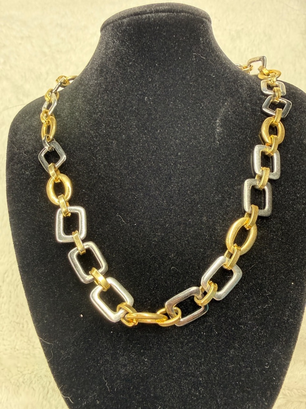 Two Toned Brushed Silver and 18k Gold chunky necklace
